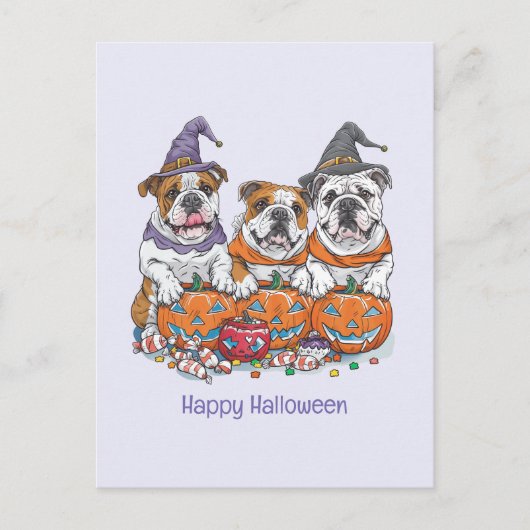 Happy Halloween English Bulldogs Pumpkin Postkarte (Vorderseite)