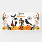 Happy Halloween Fall Pumpkin Black Cat Owl Spooky Banner (Horizontal)