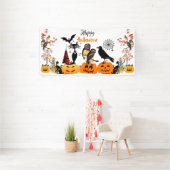Happy Halloween Fall Pumpkin Black Cat Owl Spooky Banner (Insitu)
