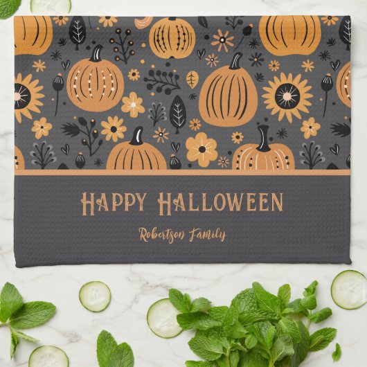 Happy Halloween Fall Pumpkin Family Name Geschirrtuch (Gefaltet)