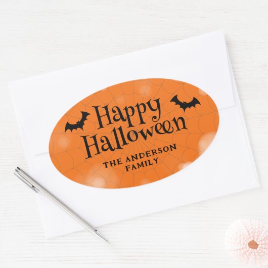 Happy Halloween Familienname Fledermäuse Ovaler Aufkleber (Umschlag)