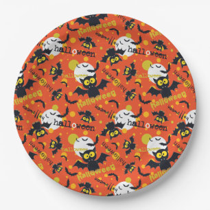 Happy Halloween Fang Vampire Bat Moon Paper Plate Pappteller