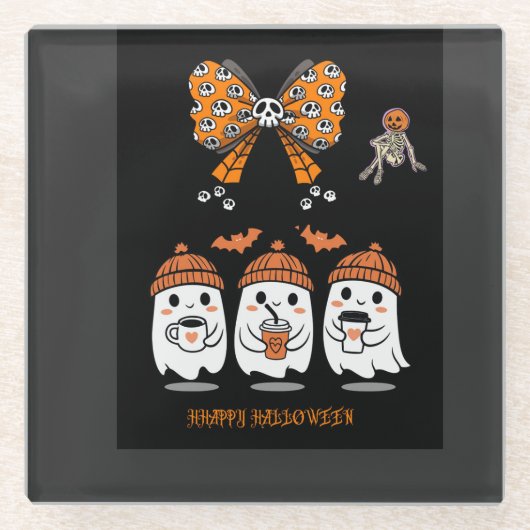 Happy Halloween – fantômes café mignons Glasuntersetzer (Vorderseite)