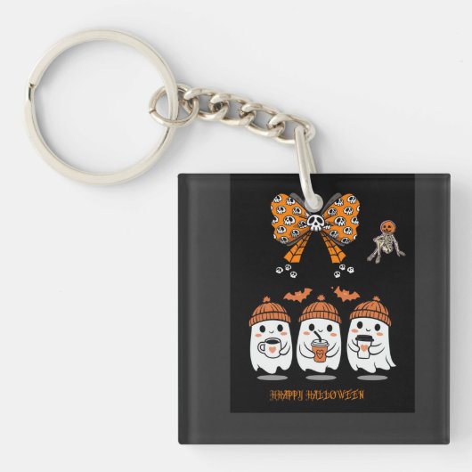 Happy Halloween – fantômes café mignons Schlüsselanhänger (Vorderseite)