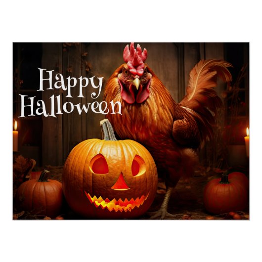 Happy Halloween Farm Chicken Rooster Pumpkin Patch Poster (Vorderseite)