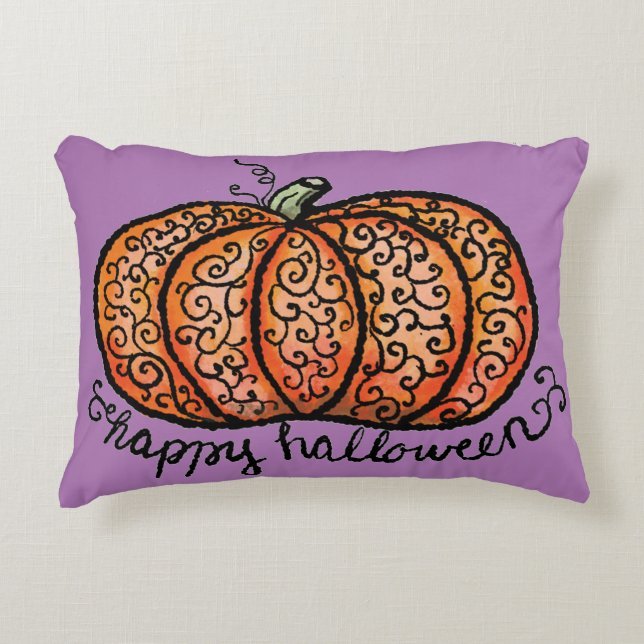 Happy Halloween filigraner Kürbis Dekokissen (Vorderseite)