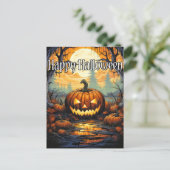 Happy Halloween, finster Gwer Pumpkin im Herbst Postkarte (Stehend Vorderseite)