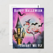 Happy Halloween Flamingo Bats Spuk Schloss Postkarte (Vorne/Hinten)