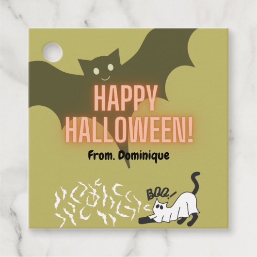 Happy Halloween Fledermaus niedliche Katzengeschen Geschenkanhänger (Vorderseite)