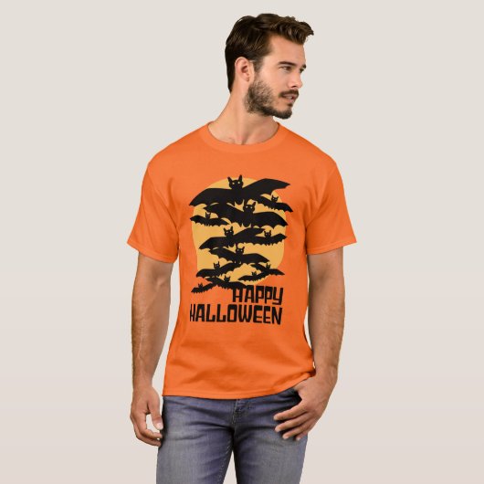 Happy Halloween Flying Bat T-Shirt (Vorne ganz)