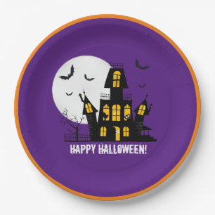 Happy Halloween Flying Bats Spooky Spuk Haus Pappteller