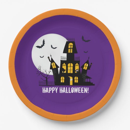 Happy Halloween Flying Bats Spooky Spuk House Pappteller (Vorderseite)