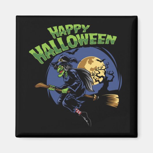 Happy Halloween Flying Hexe Magnet (Vorne)