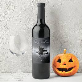 Happy Halloween Flying Hexe Personalisiert Weinetikett