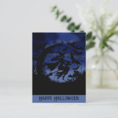 Happy Halloween Flying Hexe Postkarte (Stehend Vorderseite)