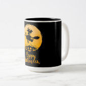 Happy Halloween Flying Hexe Zweifarbige Tasse (VorderseiteRechts)