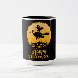 Happy Halloween Flying Hexe Zweifarbige Tasse