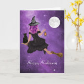 Happy Halloween Flying Magical Hexe Karte (Gelbe Blume)