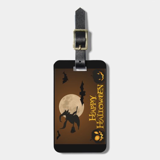 "HAPPY HALLOWEEN" FLYING WITCH GEPÄCKANHÄNGER (Vorderseite vertikal)