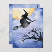 Happy Halloween Flying WItch Gruß Postkarte (Vorne/Hinten)