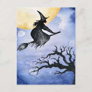 Happy Halloween Flying WItch Gruß Postkarte