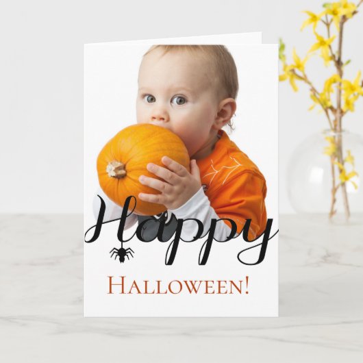 Happy Halloween Foto Spinne Karte (Gelbe Blume)