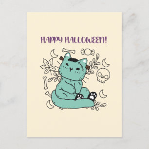 Happy Halloween Frankenstein Cat Postkarte
