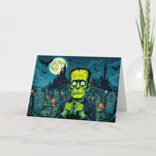 Happy Halloween Frankenstein Feiertagskarte (Vorderseite)