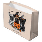 Happy Halloween French Bulldogs Große Geschenktüte (Rückseite Schrägansicht)