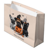 Happy Halloween French Bulldogs Große Geschenktüte (Vorderseite Schrägansicht)