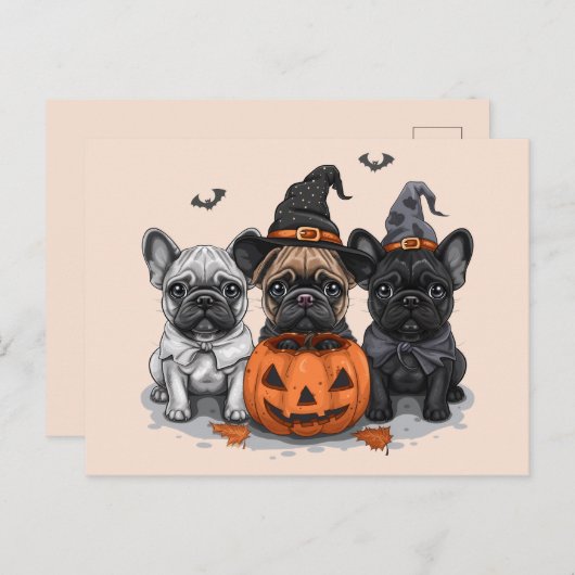 Happy Halloween French Bulldogs Postkarte (Vorne/Hinten)