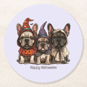 Happy Halloween French Bulldogs Runder Pappuntersetzer