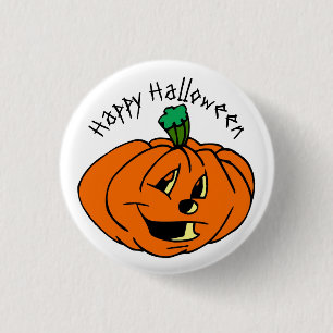 Happy Halloween, Friendly, Pumpkin Jack-o'-Lantern Button