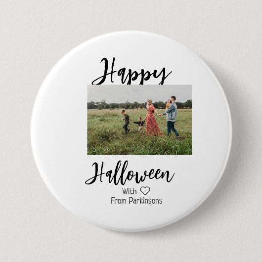 Happy Halloween fügen Familienname Foto schwarz Button (Vorderseite)