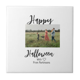 Happy Halloween fügen Familienname Foto schwarz Fliese