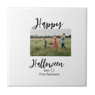 Happy Halloween fügen Familienname Foto schwarz Fliese