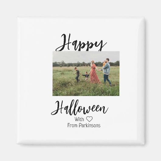Happy Halloween fügen Familienname Foto schwarz Magnet (Vorne)