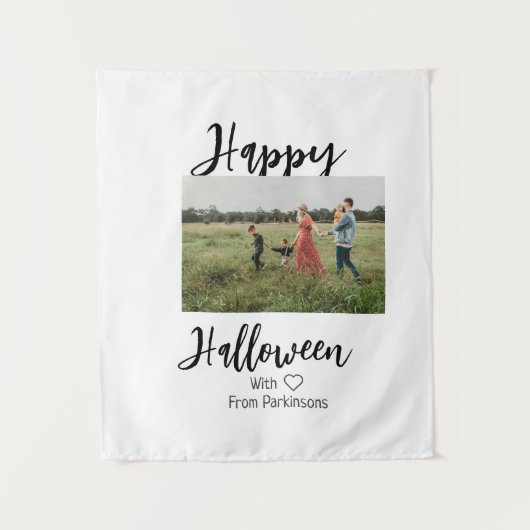 Happy Halloween fügen Familienname Foto schwarz Wandteppich (Vorderseite)