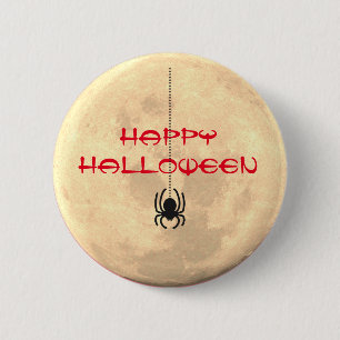 Happy Halloween Full Moon Spider Button Button