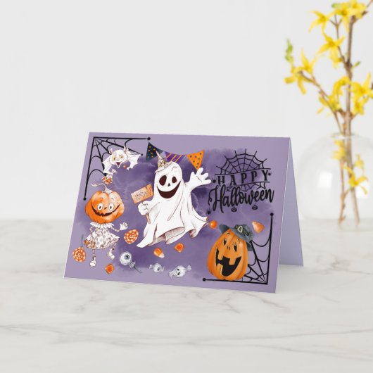 Happy Halloween. Fun Ghost, Jack O'Lantern Karte (Gelbe Blume)