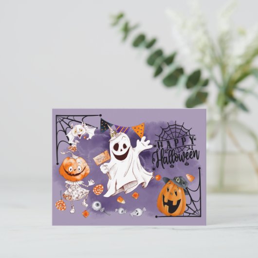 Happy Halloween. Fun Ghost, Jack O'Lantern Postkarte (Stehend Vorderseite)