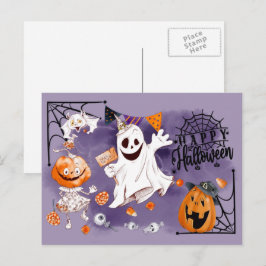 Happy Halloween. Fun Ghost, Jack O'Lantern Postkarte