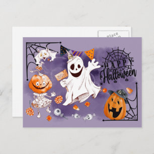 Happy Halloween. Fun Ghost, Jack O'Lantern Postkarte