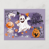 Happy Halloween. Fun Ghost, Jack O'Lantern Postkarte (Vorderseite)