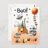 Happy Halloween. Fun Jack O'Lantern und Little Bat Postkarte (Vorne/Hinten)