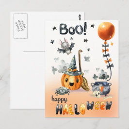 Happy Halloween. Fun Jack O'Lantern und Little Bat Postkarte