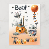 Happy Halloween. Fun Jack O'Lantern und Little Bat Postkarte (Vorderseite)