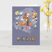 Happy Halloween. Fun Spooky House Karte (Gelbe Blume)