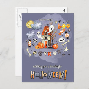 Happy Halloween. Fun Spooky House Postkarte