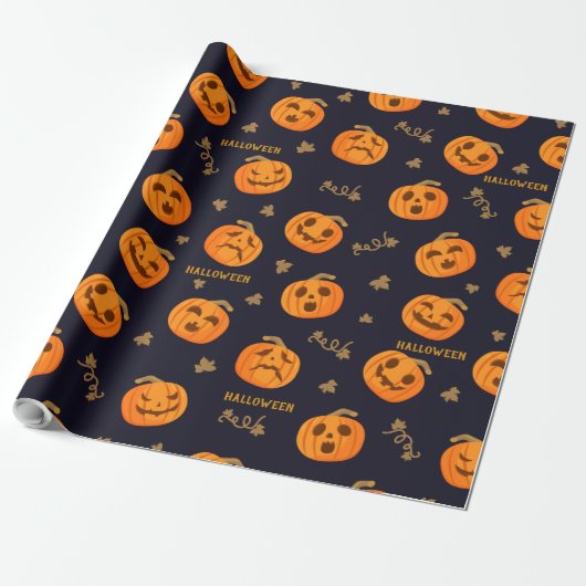 Happy Halloween Funny Beängstigend Orange Pumpkin Geschenkpapier (Ungerollt)
